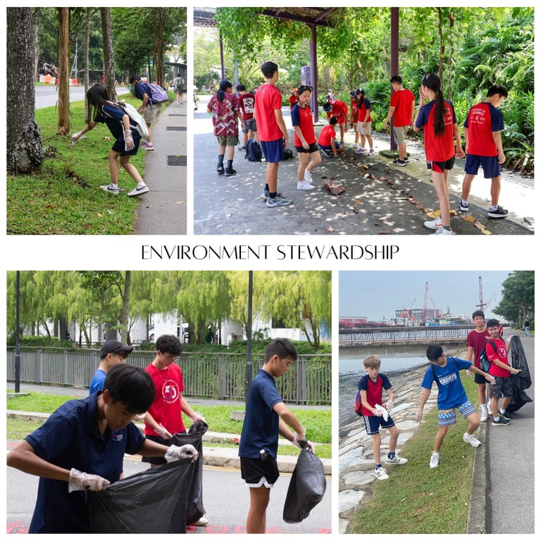 Students cleaning up parks and beaches around Singapore, one of the impactful service projects undertaken in Spiritual Emphasis Week.