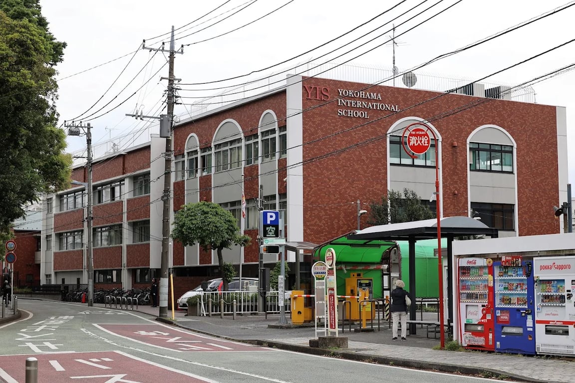 Urban surroundings outside Yokohama International School campus.