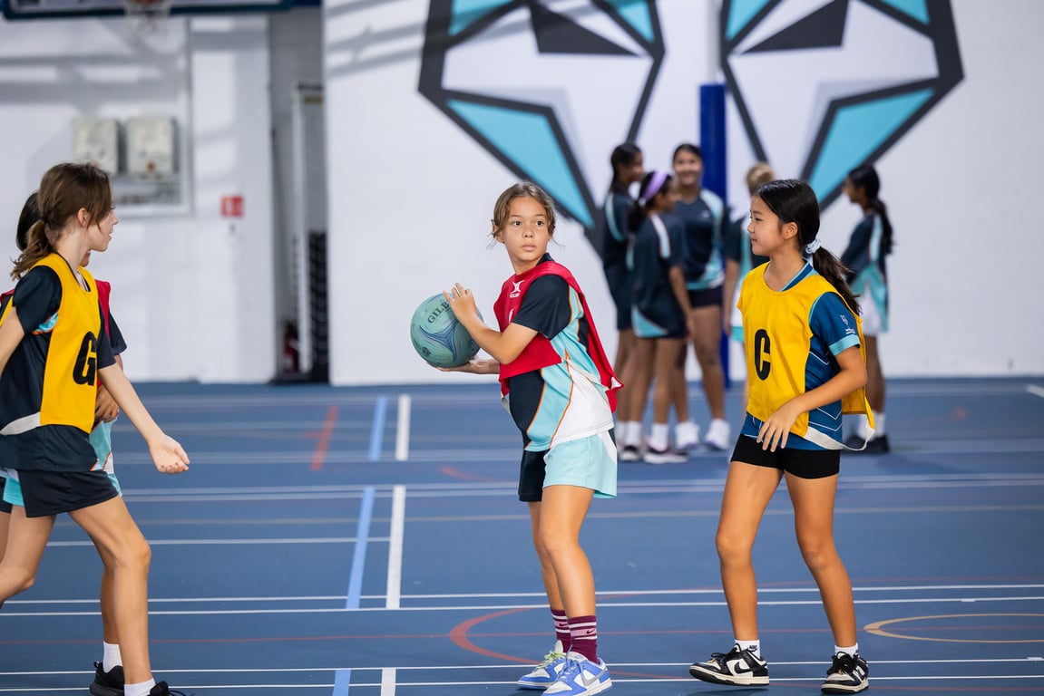 Secondary students on netball training