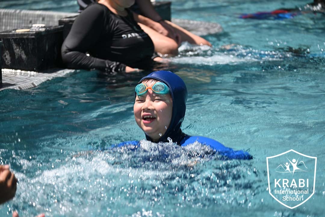 Ongoing swimming lesson at Krabi International School.