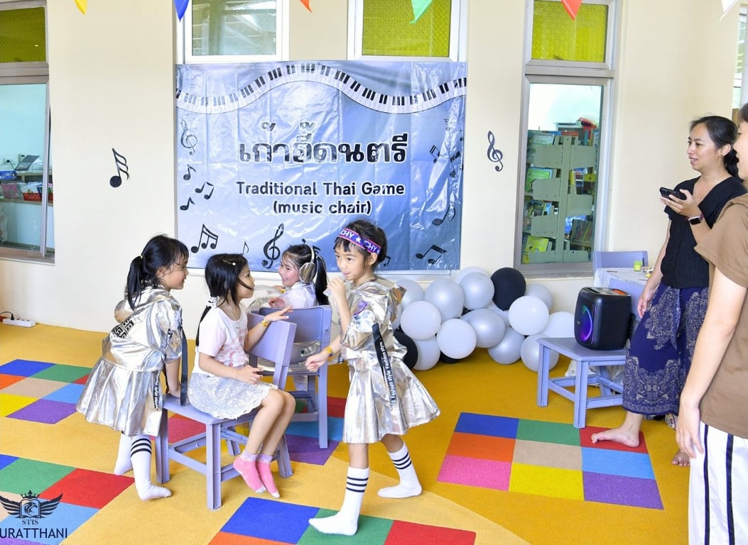 Students gather for a traditional game of musical chairs.