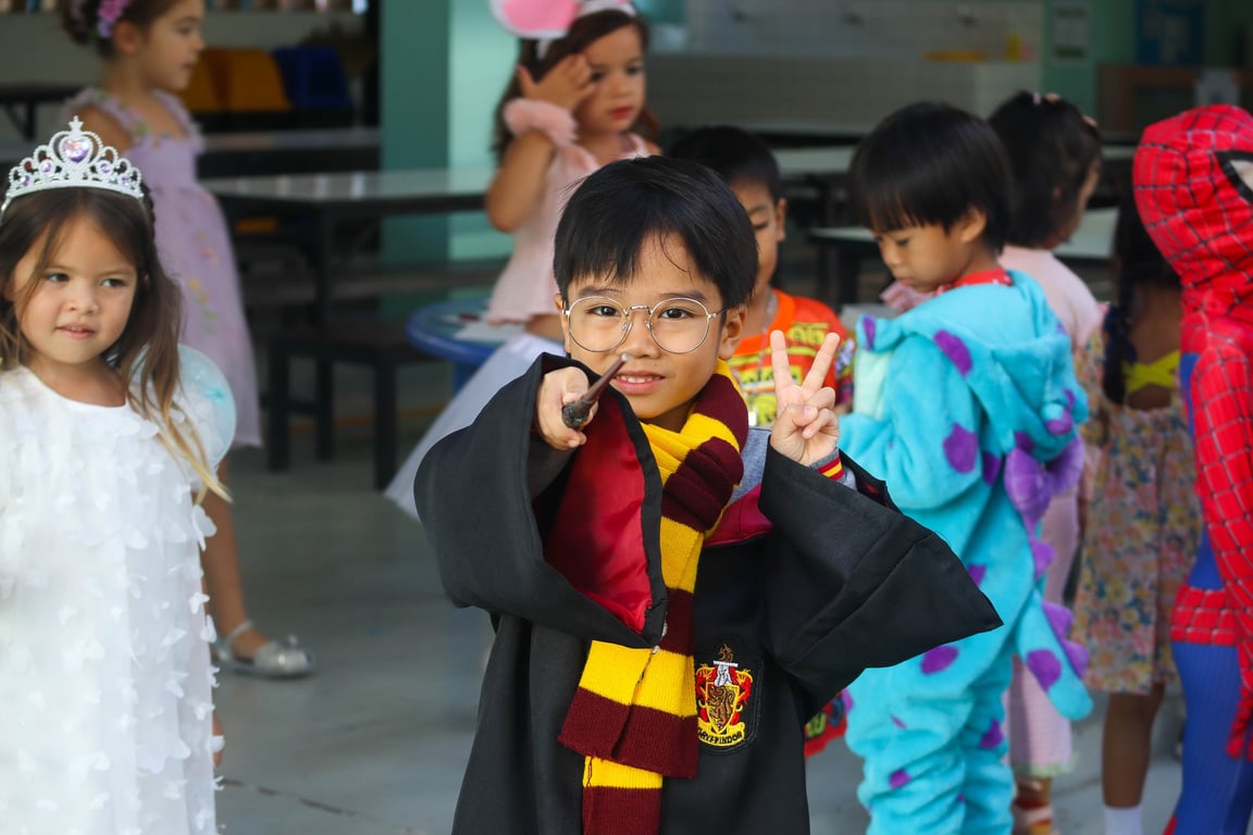 Young learners dress up in costumes, from superheroes to storybook characters during Book Week.