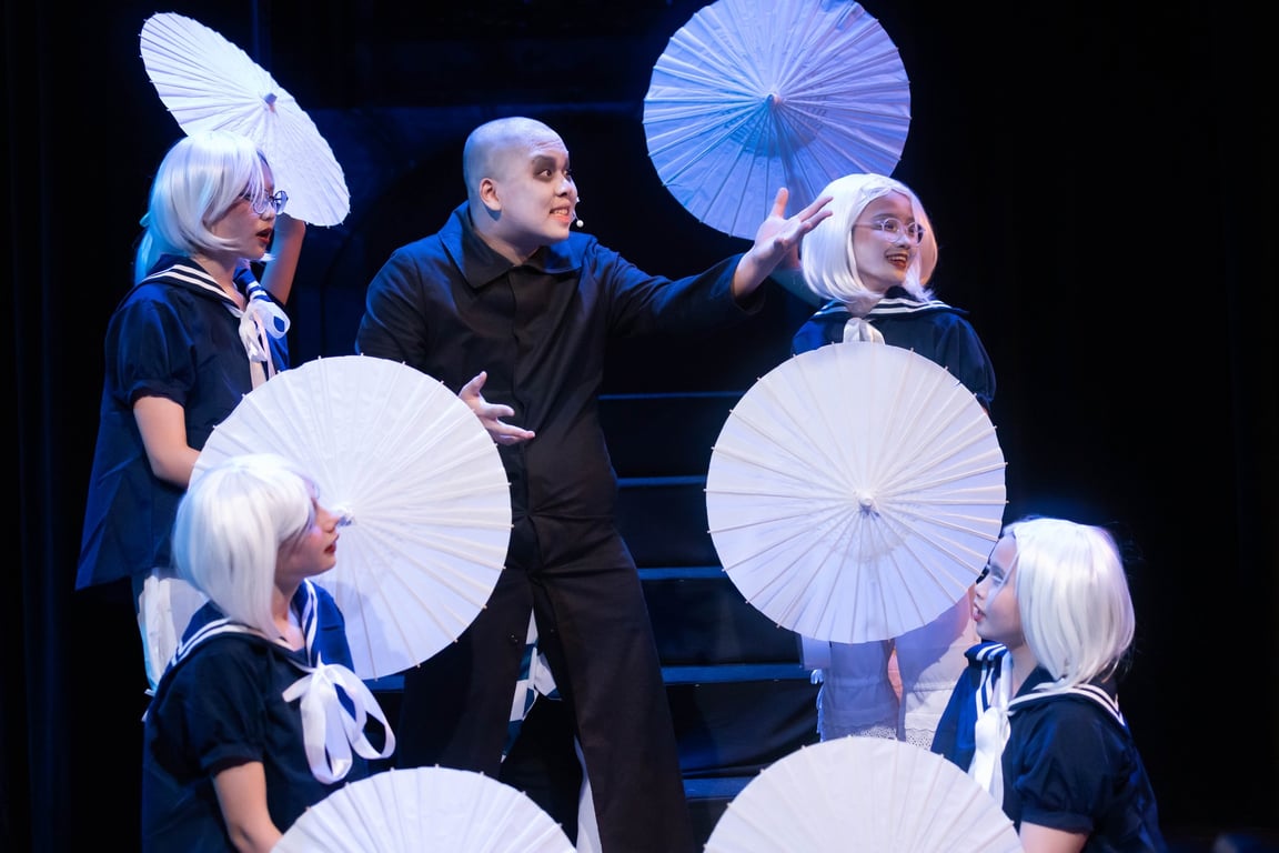 A scene from The Addams Family musical performance.