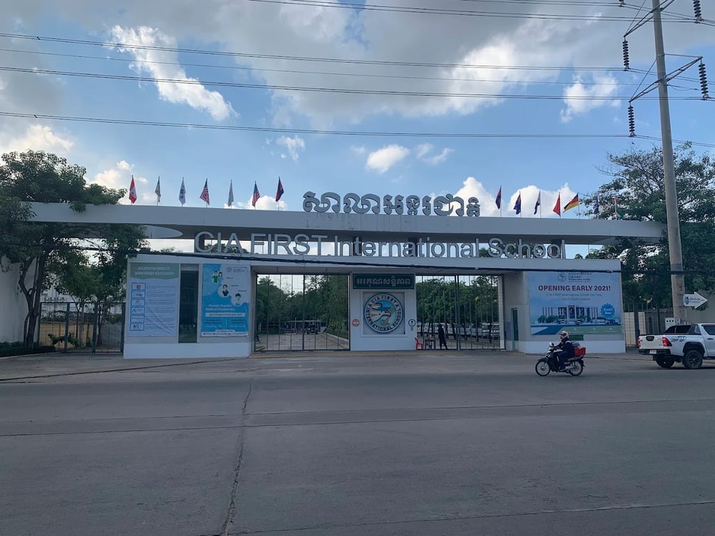 Main entrance and signage of CIA First International School.