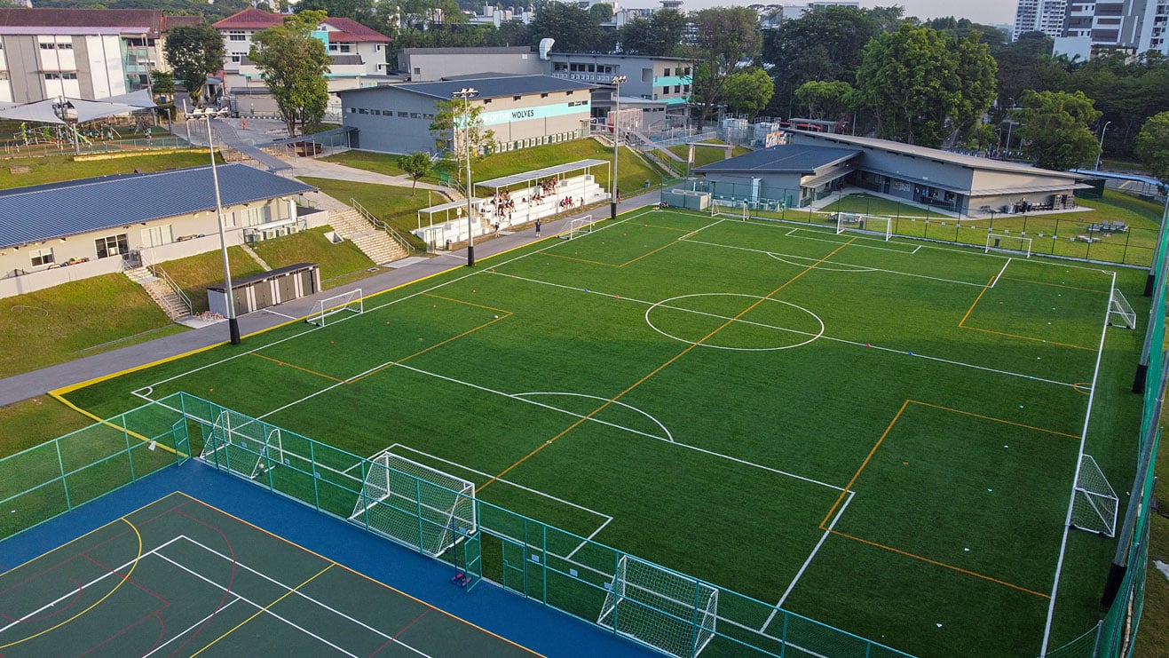 An aerial view of the multi-purpose playing field