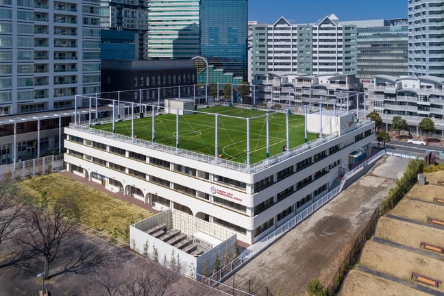 Aerial view of Horizon Japan International School campus and rooftop facilities.