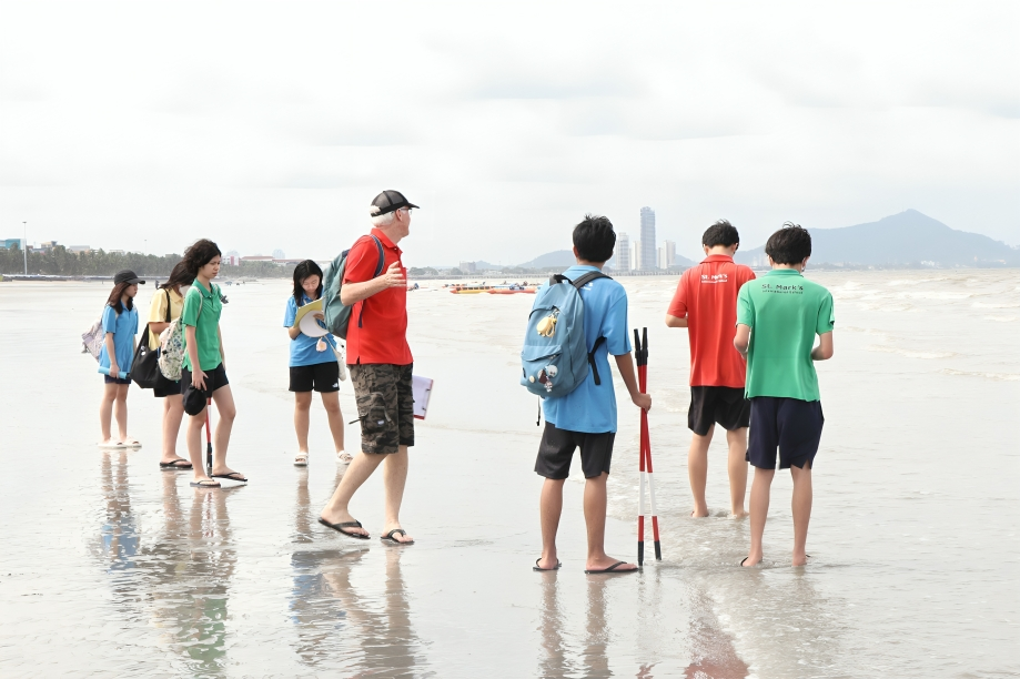 Students take part in a beach field trip.