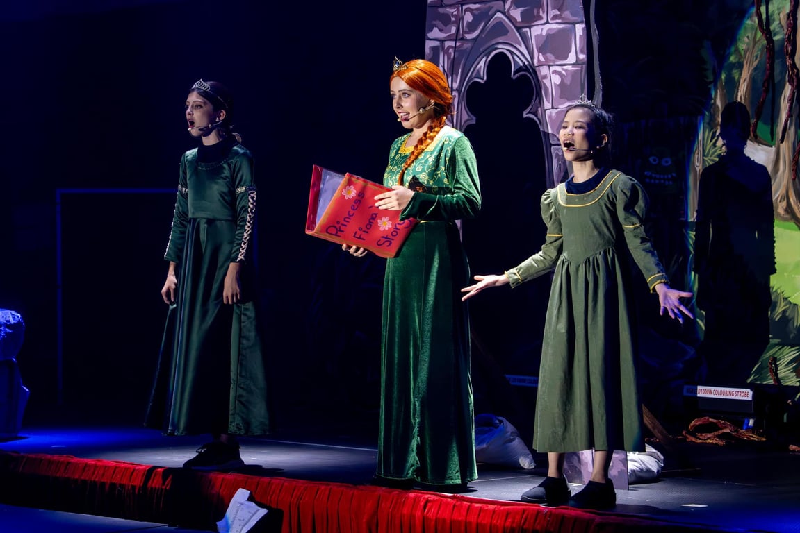 Students take to the stage during the school production of 'Far Far Away' a shrek inspired musical.