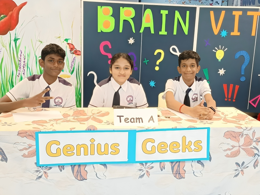 Team Genius Geeks ready to compete in the Brain Vita quiz competition.