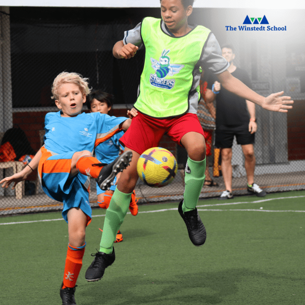 Students competing in a football match during the Inter-School games