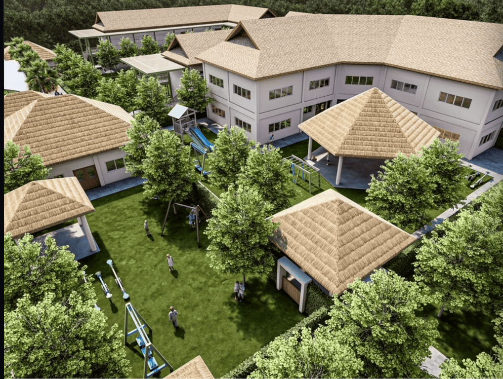 Aerial view of the school campus.