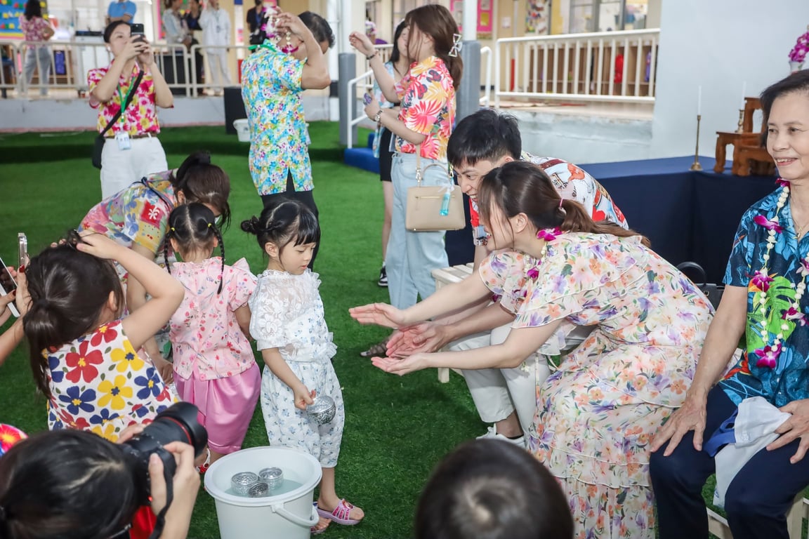 Songkran moments shared between students, parents, and teachers.