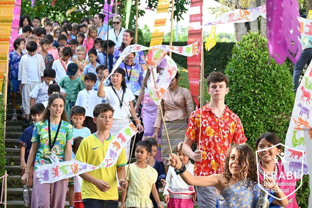 The school community celebrating Songkran.