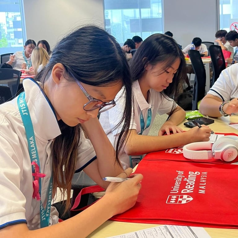 Secondary students participate in a focused academic session during a study visit to the University of Reading Malaysia.