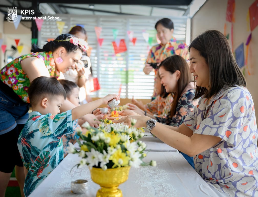 The school community celebrating Songkran festival.