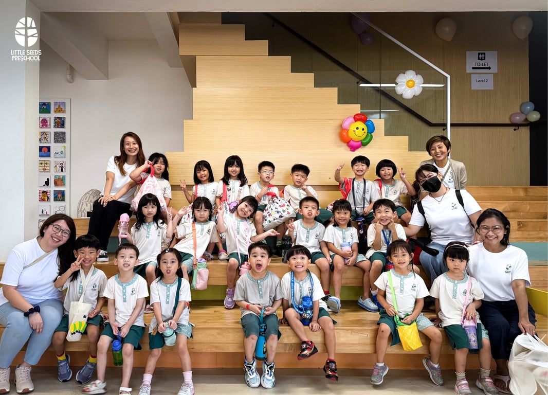 A cheerful class photo at Little Seeds Preschool with students and teachers gathered together after a fun and meaningful learning journey.