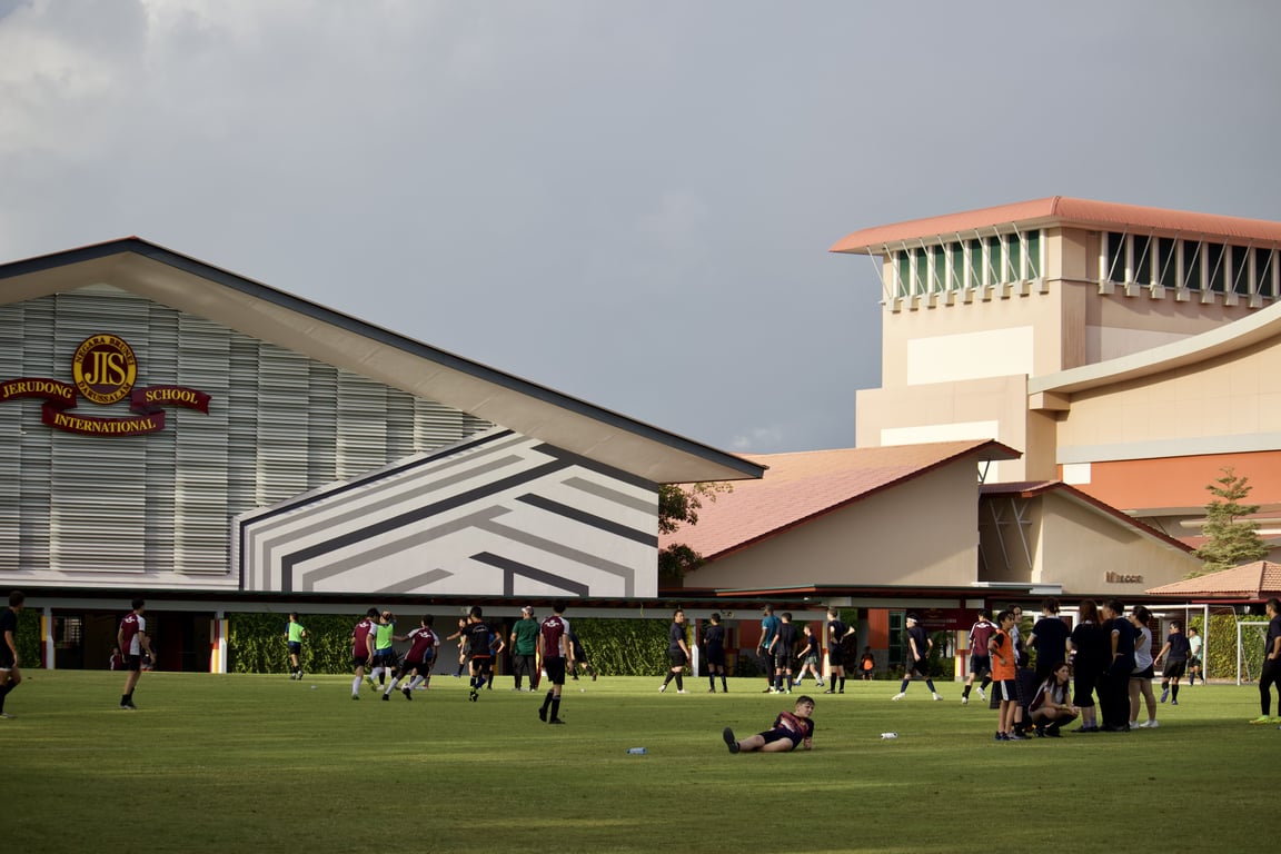 A view of the modern school facilities and dedicated student recreation areas.