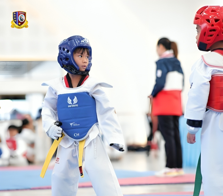 Grade 1 student competing at The Knights Taekwondo Cup 2024.