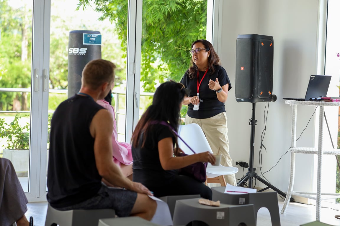 Parents attend a session on child development with Dr. Penny Tok.
