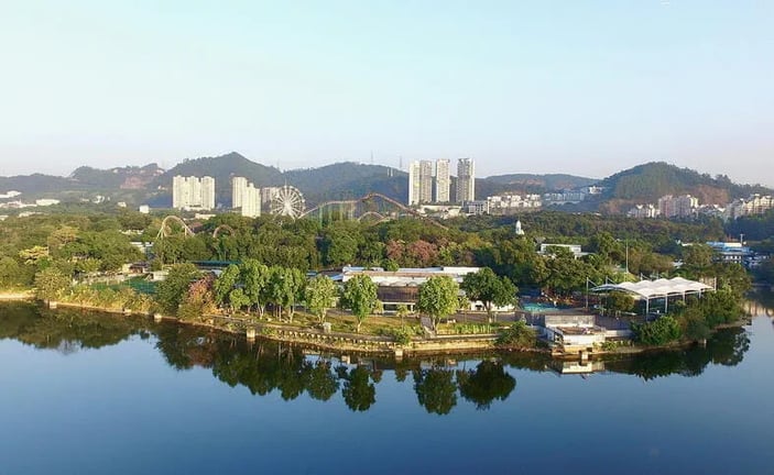 The scenic lakeside grounds of The British School of Guangzhou’s South Lake campus.