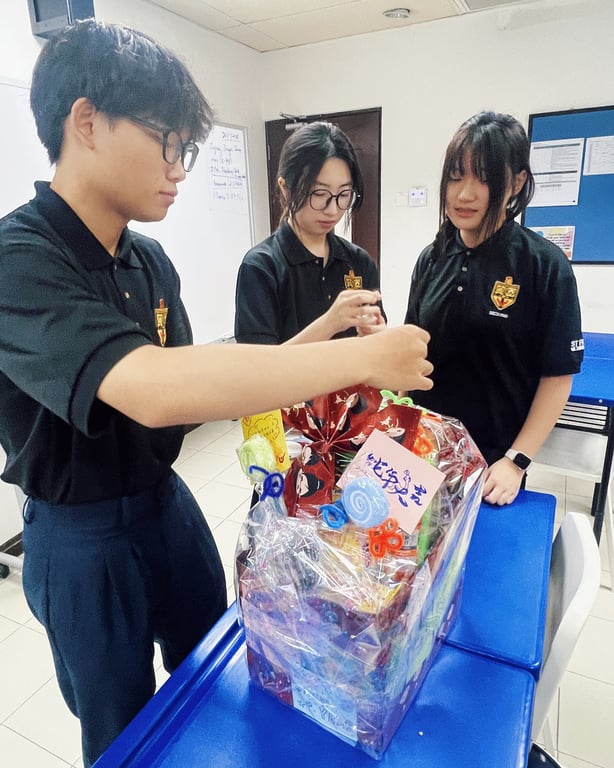 For Chinese New Year, St Francians donated essentials like soap, biscuits, and coffee to make eco-friendly hampers, which were donated to the Active Ageing Centre at Ghim Mo