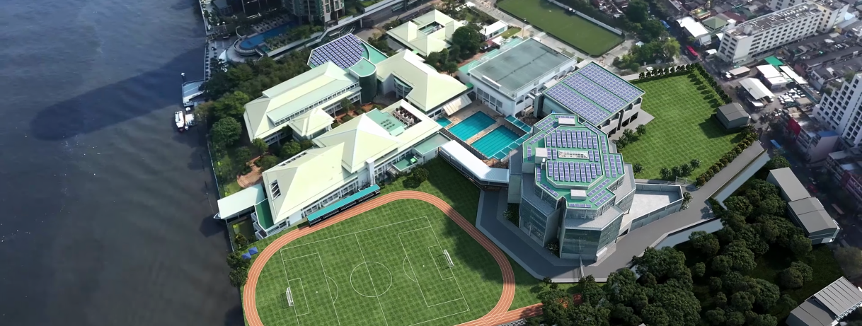 Aerial view of Shrewsbury Riverside campus.
