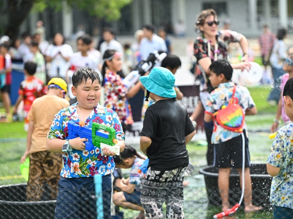 Water play during the Songkran celebration at school.