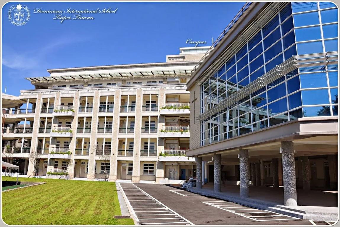 The modern academic buildings and manicured green spaces at Dominican International School.