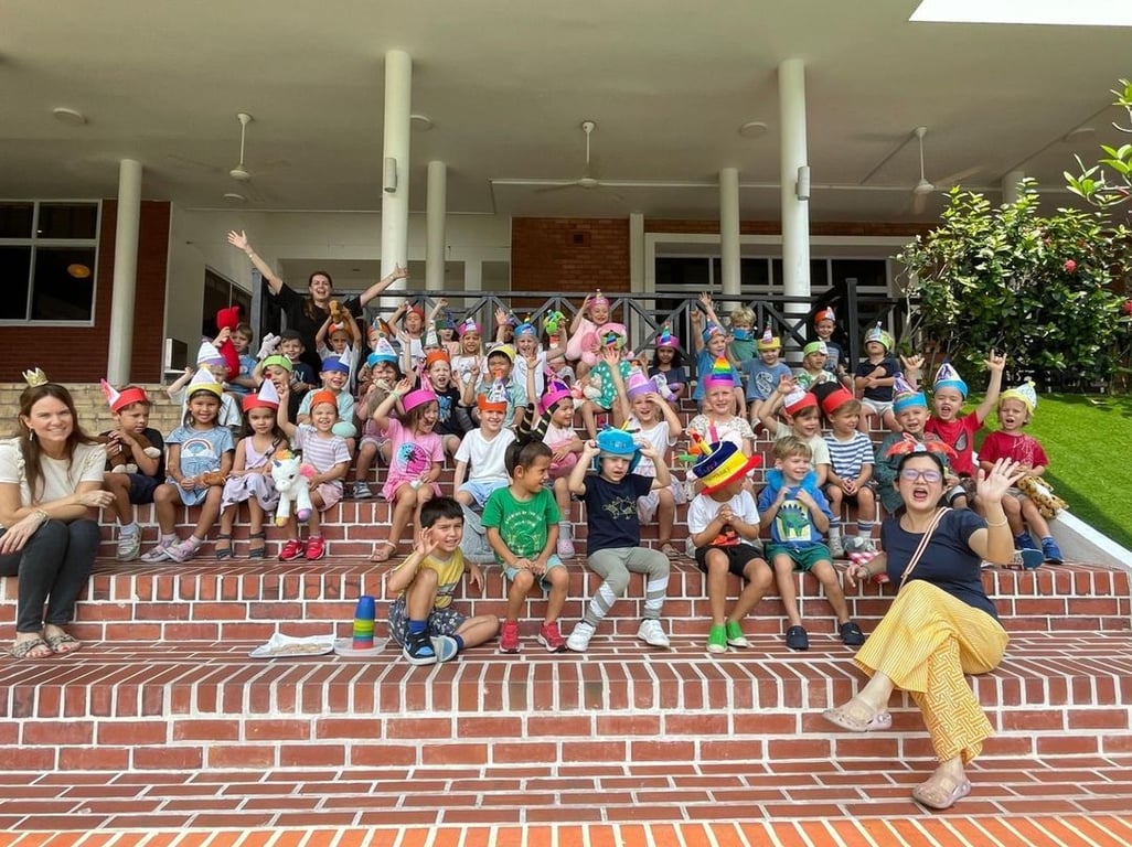Students gathered outside for the 'Teddy Bear Picnic' event