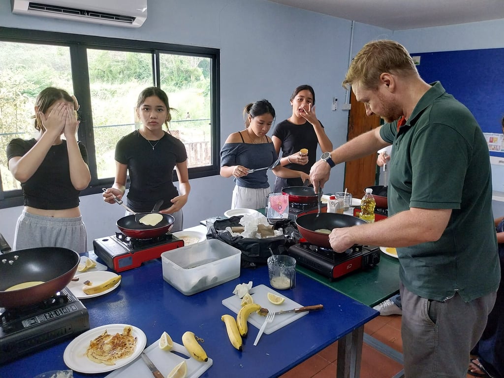 Students participating in a cooking class.