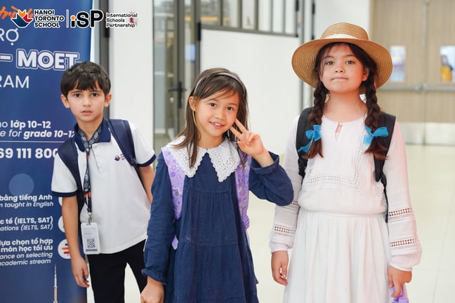 Students arriving in costume for the school’s Literacy Week activities.