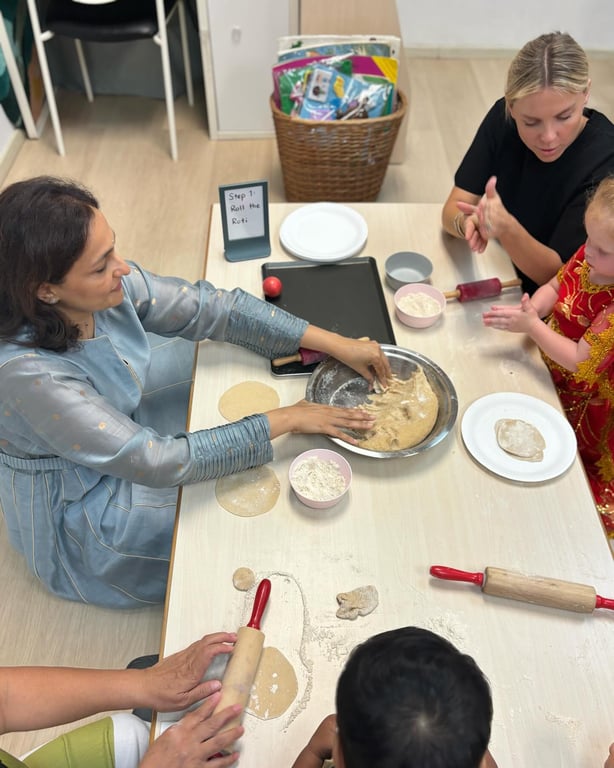 Parents helping with the Deepavali celebrations.