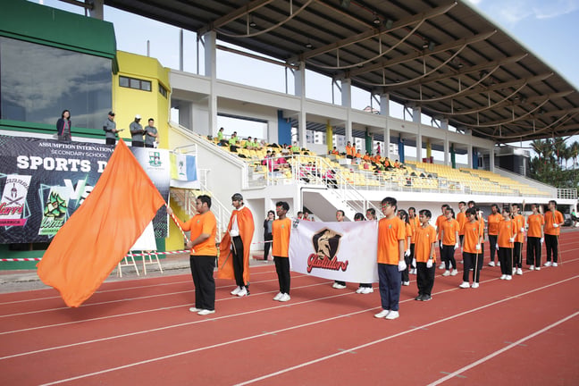 Students marching on Sports Day.
