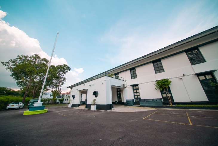 A front view of the Guild International College building