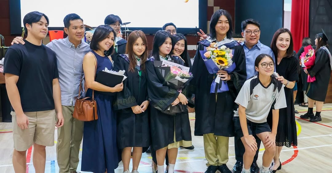 Family members gathering to celebrate their children's graduation.