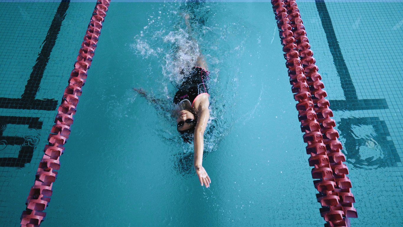 A OFS Tigers athlete training in the Olympic-size 10-lane 50m swimming pool.