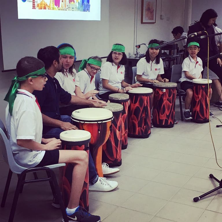 Students from the Drum Prodigy Programme at Melbourne Specialist International School visiting the #SG4Diversity Inclusion event. 