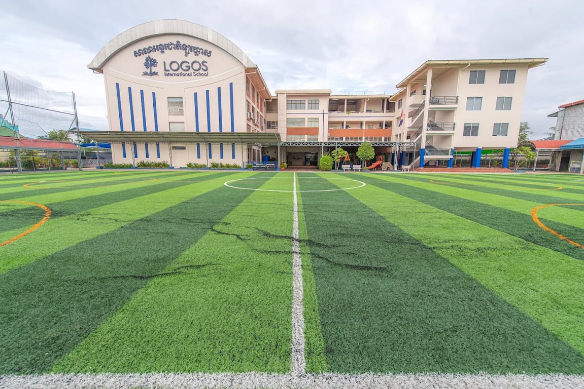 The main academic building overlooking the school’s football pitch.