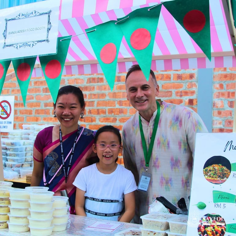Families set up food stalls during International Day.