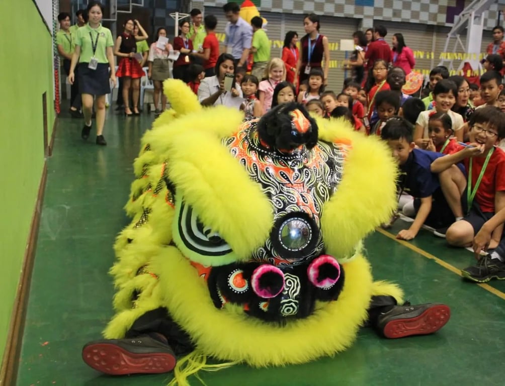 Lion dance performance during a Chinese New Year celebration