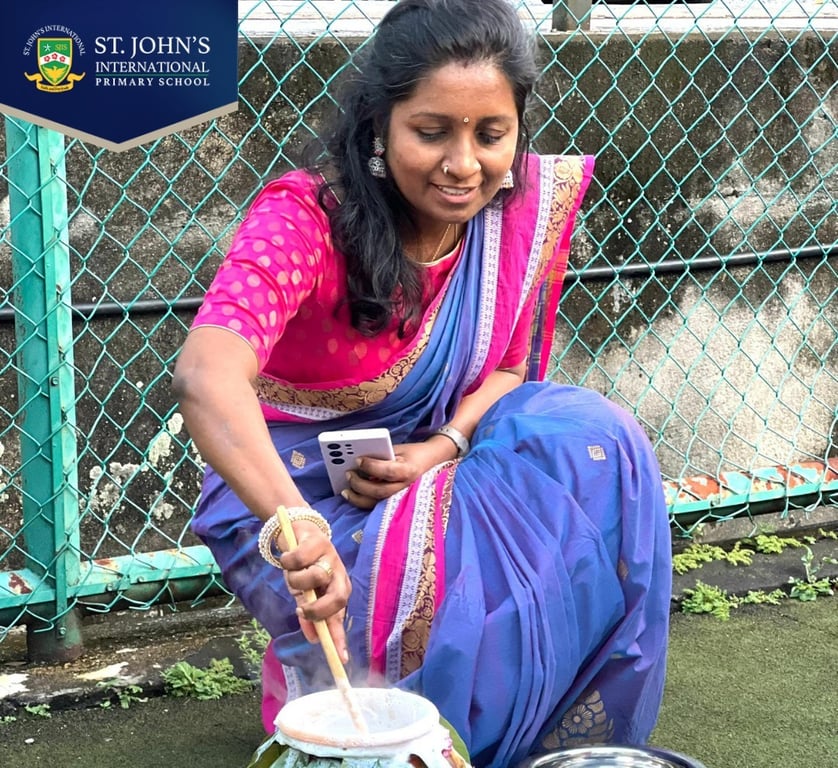 Traditional Pongal cooking ceremony held on the school grounds.
