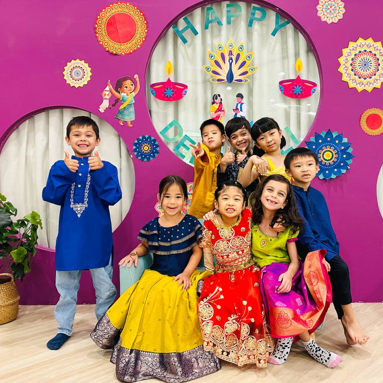 Children celebrating Deepavali with traditional dress and activities