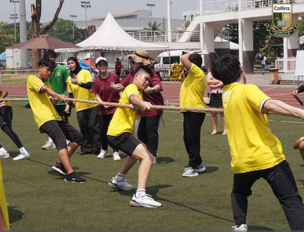 Students competing in a tug-of-war event during Sports Day.