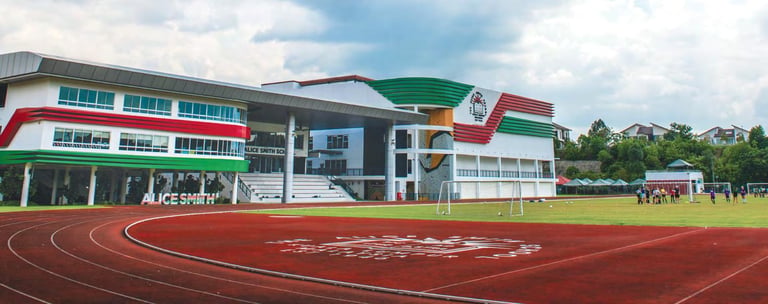 The school main building and sports fields