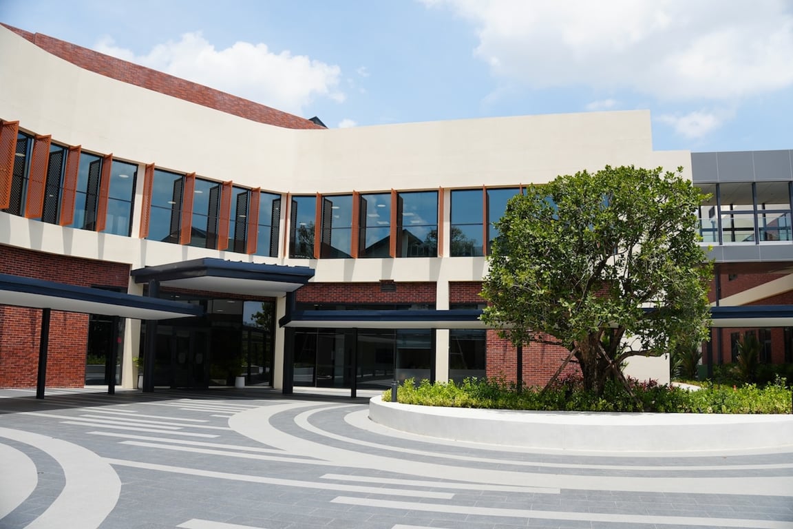 A view of the Piazza, a space where students and parents gather each morning.