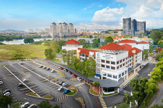 An aerial view of the AISM campus