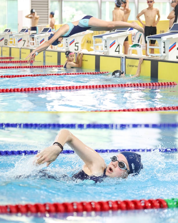 Students competing in a school swimming gala event.