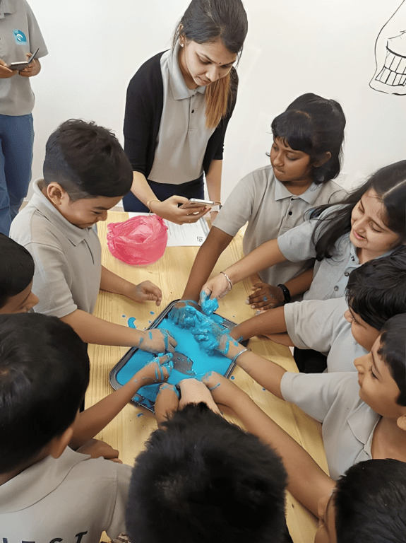 Hands-on science activity during classroom learning.