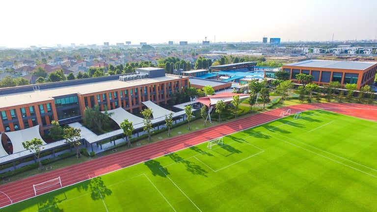 Aerial view of the school campus.