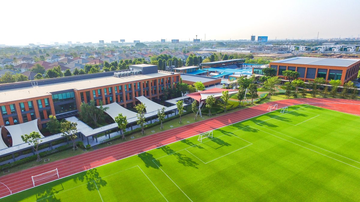 Aerial view of the school campus.